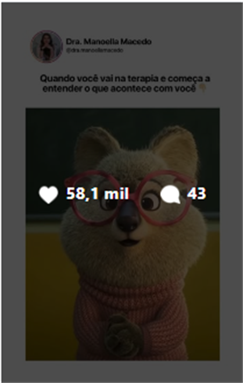Print de peça publicada de Dra. Manoella Macedo sobre quando você vai à terapia e começa a entender o que acontece com você, com 58,1 mil curtidas.