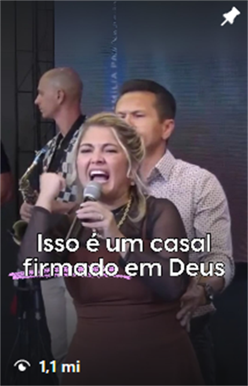 Print de peça publicada de Micheline Farias sobre casal firmado em Deus, com 1,1 mi visualizações.