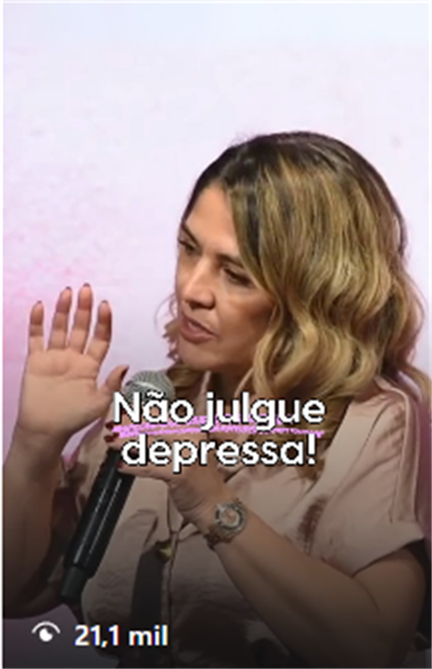 Print de peça publicada de Micheline Farias sobre não julgue depressa, com 21,1 mil visualizações.